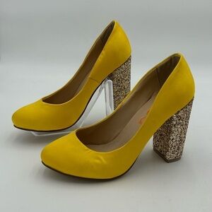 F5J Yellow Glitter Block Heels